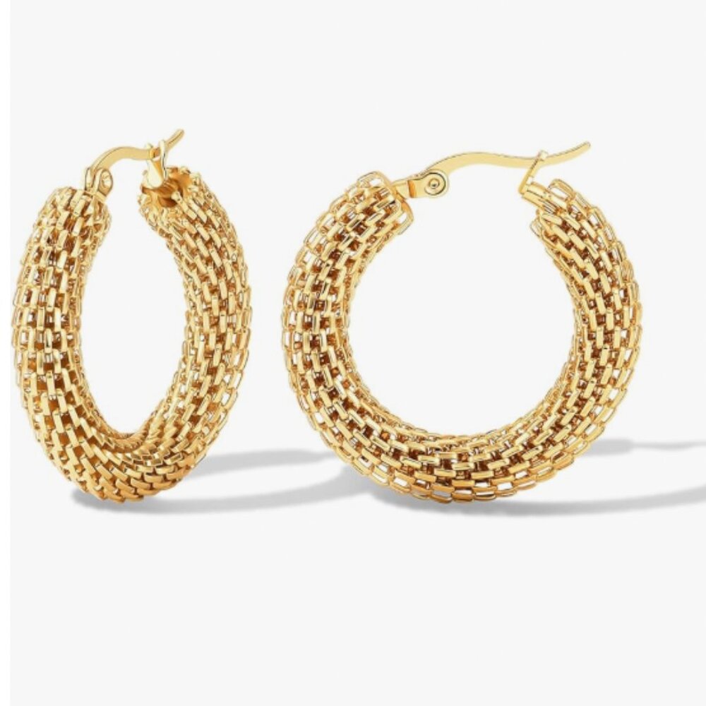 14K Gold Plated Filigree Link Hoop Earrings – Titanium Hypoallergenic